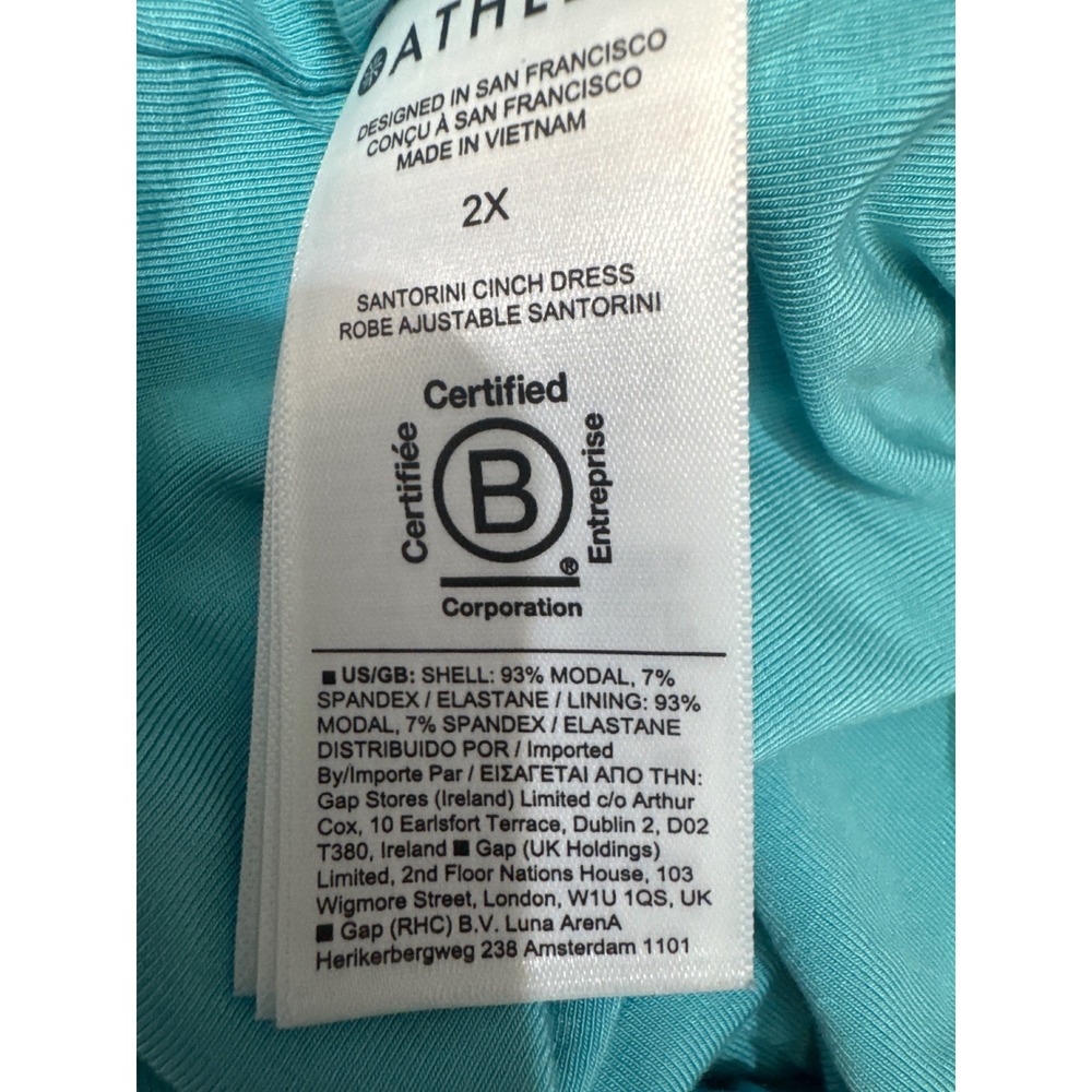 Athleta Santorini Cinch Dress 2X Turquoise Blue Sleeveless Modal Midi Dress - Picture 6 of 8